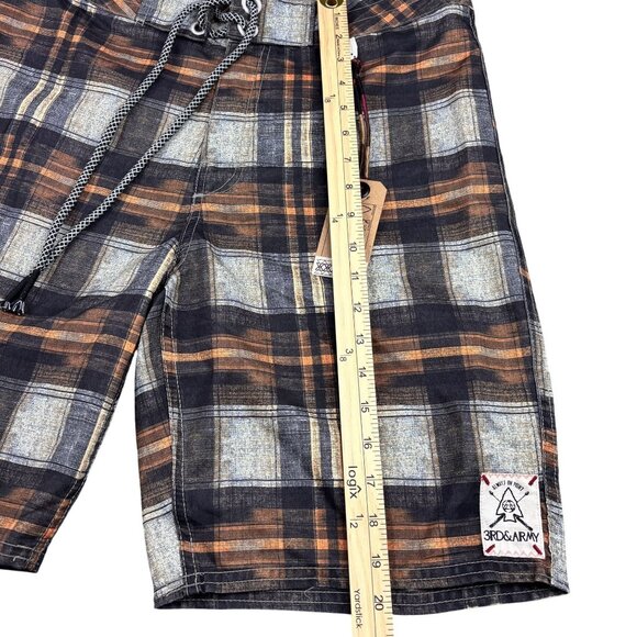3rd & Army Mens Plaid Board Shorts With Drawstring & Button Fly Orange/Black 32 - Picture 5 of 12